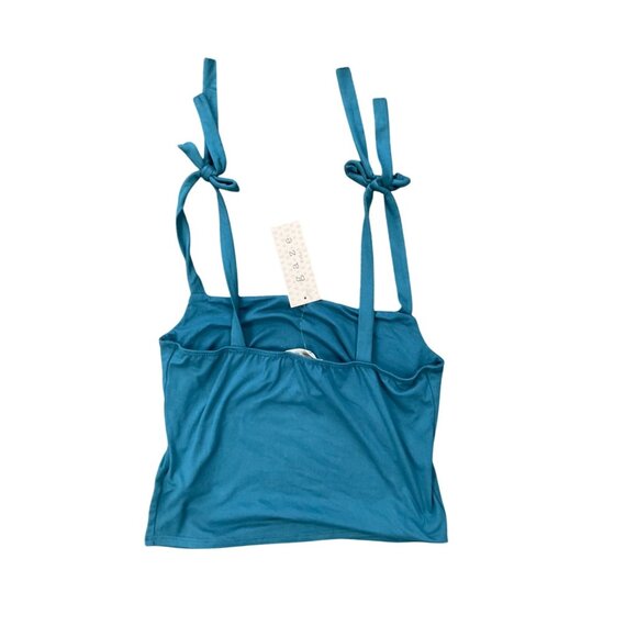 Teal Tie-Shoulder Tank Top By Gaze Size M Polyester/Spandex Square Neck Lightwei - Picture 4 of 6